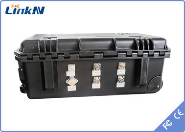 COFDM กระเป๋าเดินทาง เครื่องรับวิดีโอ 4 ช่อง IP65 พร้อมแบตเตอรี่และจอ AES256 H.264 DC 12V