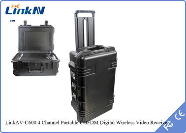 กระเป๋าเดินทาง COFDM เครื่องรับวิดีโอ IP65 พร้อมแบตเตอรี่และจอ AES256 การเข้ารหัส DC-12V