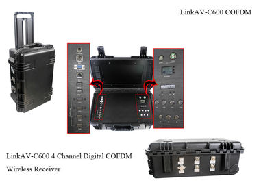 ตัวรับสัญญาณ COFDM HDMI CVBS H.264 พร้อมแบตเตอรี่และจอแสดงผล การเข้ารหัส AES256 DC 12V