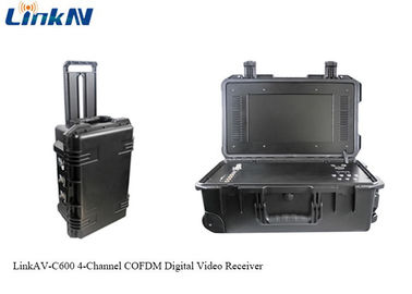 เครื่องรับวิดีโอ COFDM พร้อมแบตเตอรี่และจอ AES256 การเข้ารหัส 4 ช่อง IP65